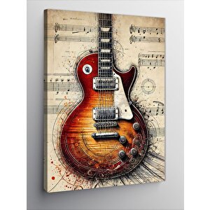 Kanvas Tablo Nota Üzerinde Klasik Gitar 50x70 cm