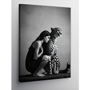 Kanvas Tablo Kadın Ve Leopar Silueti 100x140 cm