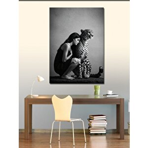 Kanvas Tablo Kadın Ve Leopar Silueti 100x140 cm