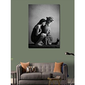 Kanvas Tablo Kadın Ve Leopar Silueti 100x140 cm