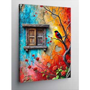 Kanvas Tablo Renkli Kuş Ve Pencere 70x100 cm