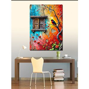 Kanvas Tablo Renkli Kuş Ve Pencere 100x140 cm
