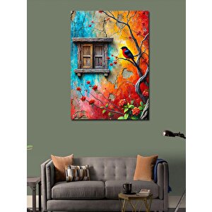 Kanvas Tablo Renkli Kuş Ve Pencere 50x70 cm