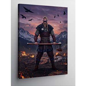 Kanvas Tablo Viking Savaşçısı Ve Dağların Gücü 100x140 cm