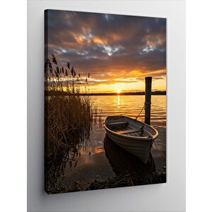 Kanvas Tablo Gün Batımında Tekne Ve Göl 100x140 cm