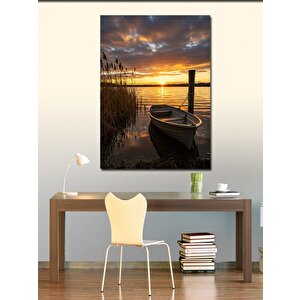 Kanvas Tablo Gün Batımında Tekne Ve Göl 100x140 cm
