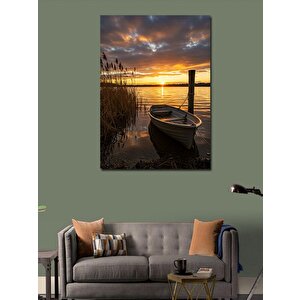 Kanvas Tablo Gün Batımında Tekne Ve Göl 100x140 cm