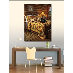 Kanvas Tablo Ahşap Odada Uyuyan Köpek 100x140 cm