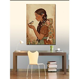 Kanvas Tablo Anne Ve Çocuk İle Kuşlar 100x140 cm