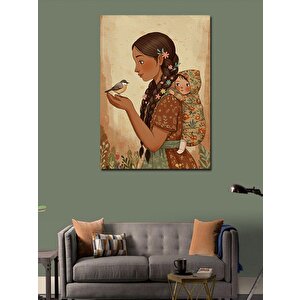 Kanvas Tablo Anne Ve Çocuk İle Kuşlar 100x140 cm
