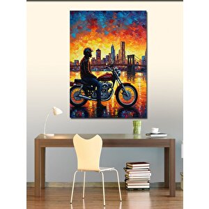 Kanvas Tablo Şehirde Motosiklet Ve Gün Batımı 70x100 cm