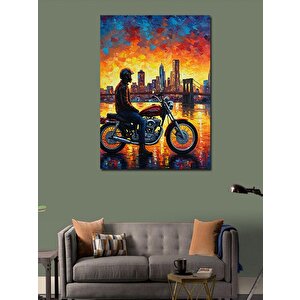 Kanvas Tablo Şehirde Motosiklet Ve Gün Batımı 70x100 cm
