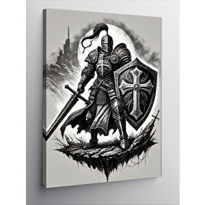 Kanvas Tablo Şövalye Ve Kalkanla Savaş 100x140 cm