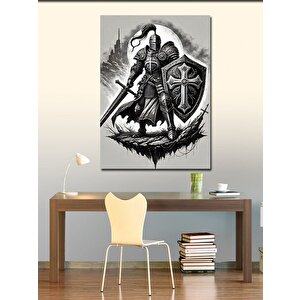 Kanvas Tablo Şövalye Ve Kalkanla Savaş 100x140 cm