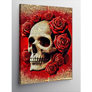 Kanvas Tablo Kırmızı Güllü Kafatası 70x100 cm