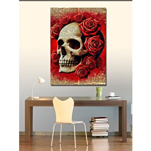 Kanvas Tablo Kırmızı Güllü Kafatası 70x100 cm