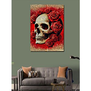 Kanvas Tablo Kırmızı Güllü Kafatası 70x100 cm