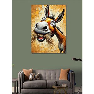 Kanvas Tablo Gülen Eşek Çizimi 100x140 cm