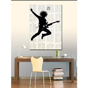 Kanvas Tablo Gazete Üzerinde Rockçı Silüeti 50x70 cm
