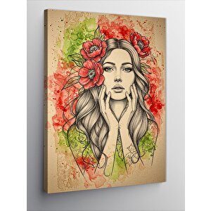 Kanvas Tablo Kırmızı Güllü Kadın 70x100 cm