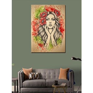 Kanvas Tablo Kırmızı Güllü Kadın 70x100 cm