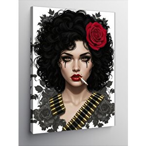 Kanvas Tablo Kırmızı Güllü Kadın Portresi 100x140 cm