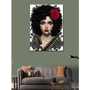 Kanvas Tablo Kırmızı Güllü Kadın Portresi 70x100 cm