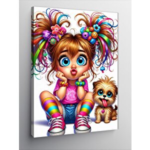 Kanvas Tablo Çizgi Film Kız Ve Köpek 50x70 cm