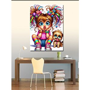 Kanvas Tablo Çizgi Film Kız Ve Köpek 50x70 cm