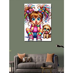 Kanvas Tablo Çizgi Film Kız Ve Köpek 50x70 cm