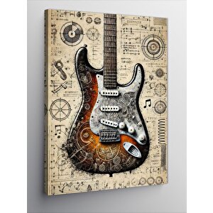 Kanvas Tablo Elektrik Gitar Ve Harita Deseni 100x140 cm