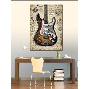 Kanvas Tablo Elektrik Gitar Ve Harita Deseni 100x140 cm