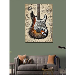 Kanvas Tablo Elektrik Gitar Ve Harita Deseni 100x140 cm