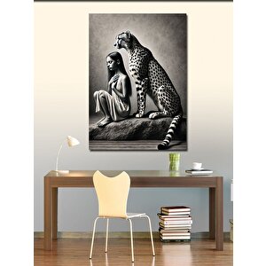Kanvas Tablo Leopar Ve Kadın Silueti 70x100 cm