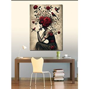 Kanvas Tablo Güllü Kadın Ve Kuş 100x140 cm