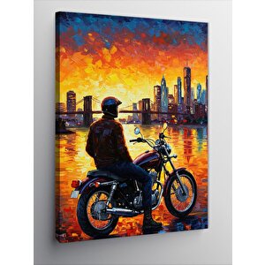 Kanvas Tablo Gün Batımında Motosiklet 70x100 cm