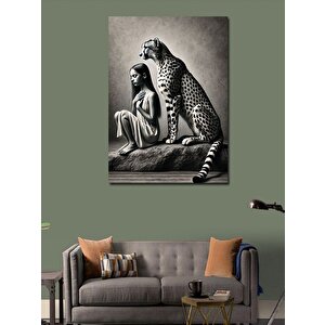 Kanvas Tablo Leopar Ve Kadın Silueti 100x140 cm