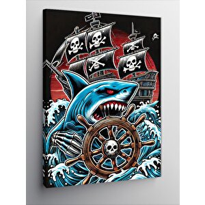 Kanvas Tablo Korsan Gemisi Ve Köpekbalığı 50x70 cm