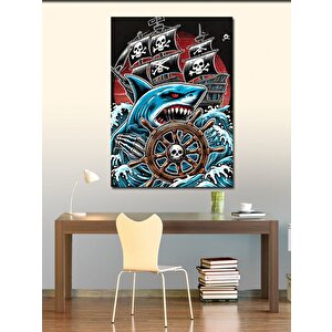 Kanvas Tablo Korsan Gemisi Ve Köpekbalığı 50x70 cm