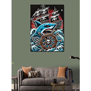 Kanvas Tablo Korsan Gemisi Ve Köpekbalığı 100x140 cm