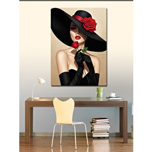 Kanvas Tablo Kırmızı Gül Ve Zarif Kadın 100x140 cm