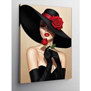 Kanvas Tablo Kırmızı Gül Ve Zarif Kadın 70x100 cm