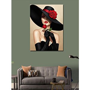 Kanvas Tablo Kırmızı Gül Ve Zarif Kadın 70x100 cm