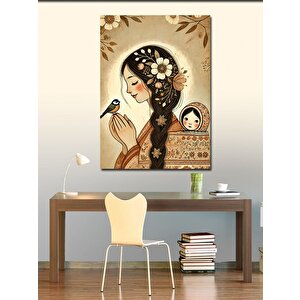 Kanvas Tablo Kuşlu Kadın Portresi 100x140 cm