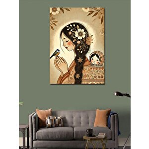 Kanvas Tablo Kuşlu Kadın Portresi 100x140 cm