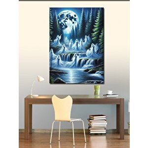 Kanvas Tablo Şelale Ve Ayışığı Altında Silüetler 50x70 cm
