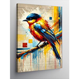 Kanvas Tablo Suluboya Renkli Kuş Tasarımı 50x70 cm