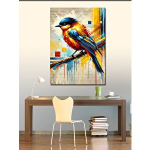 Kanvas Tablo Suluboya Renkli Kuş Tasarımı 50x70 cm