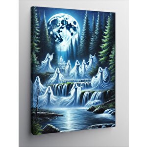 Kanvas Tablo Şelale Ve Ayışığı Altında Silüetler 70x100 cm