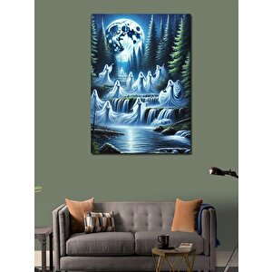 Kanvas Tablo Şelale Ve Ayışığı Altında Silüetler 70x100 cm